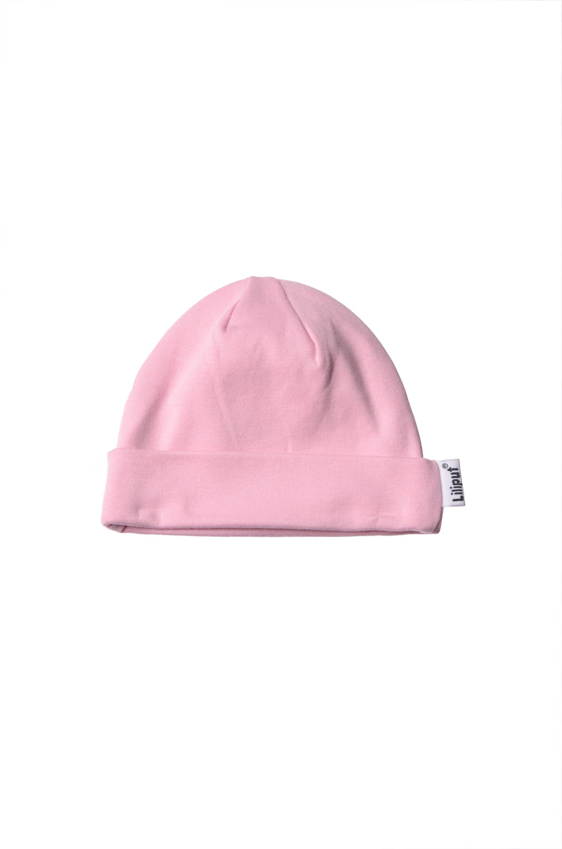 Mütze und Halstuch aus Bio-Baumwolle in rosa und weiß