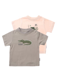 Doppelpack Bio Baumwoll Shirts in khaki und apricot mit Aufdrucken