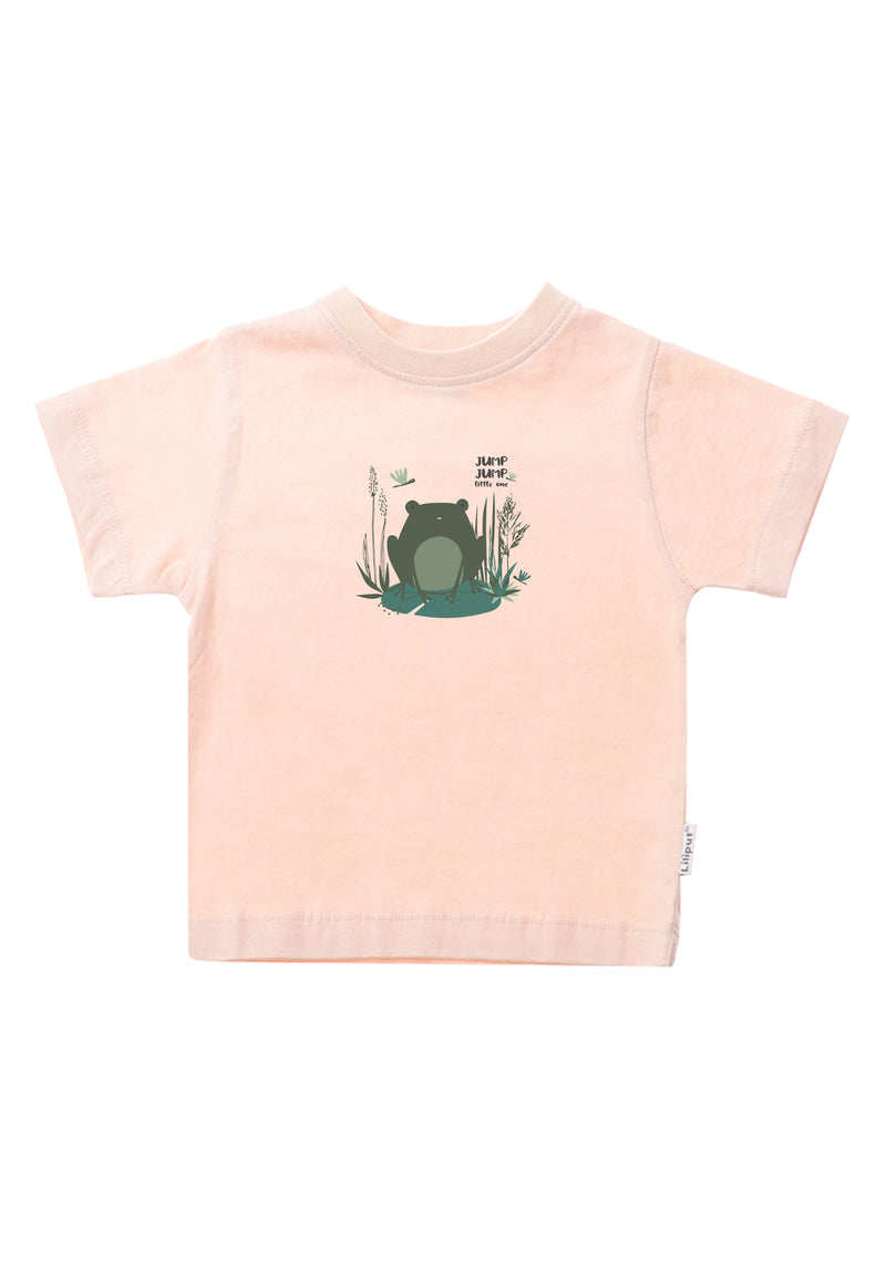 T-Shirt in apricot mit Aufdruck "Frosch"