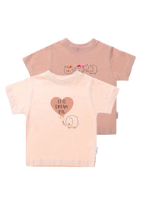 Doppelpack Bio Baumwoll T-shirt in apricot und rose mit Print "lets dream big" und Tierchen