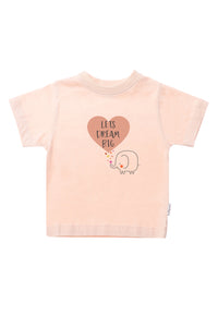 T-Shirt in apricot mit Print "lets dream big" und niedlichem Elefanten