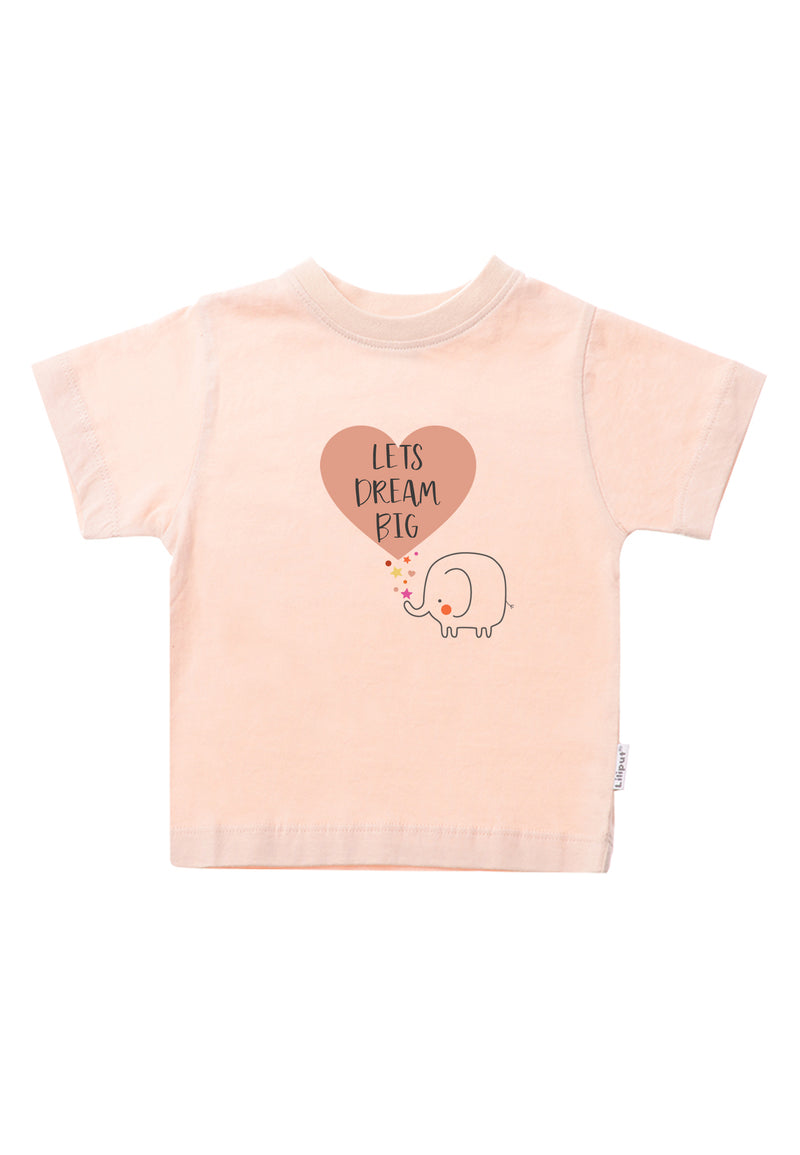 T-Shirt in apricot mit Print "lets dream big" und niedlichem Elefanten