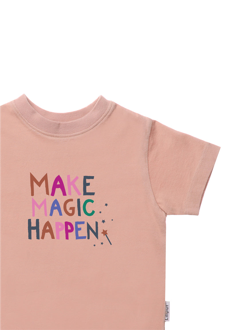 Detailfoto "make magic happen" Shirt mit kurzem Arm in rose