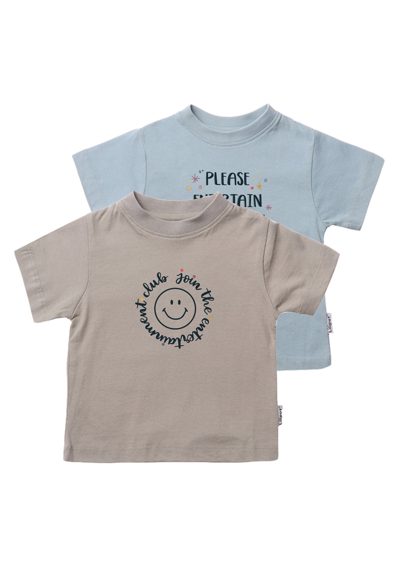 Dopppelpack T-Shirts Bio Baumwolle in khaki und hellblau mit Print