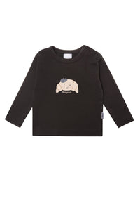 Langarmshirt in anthrazit mit Croissant Print und Wording Bonjour.