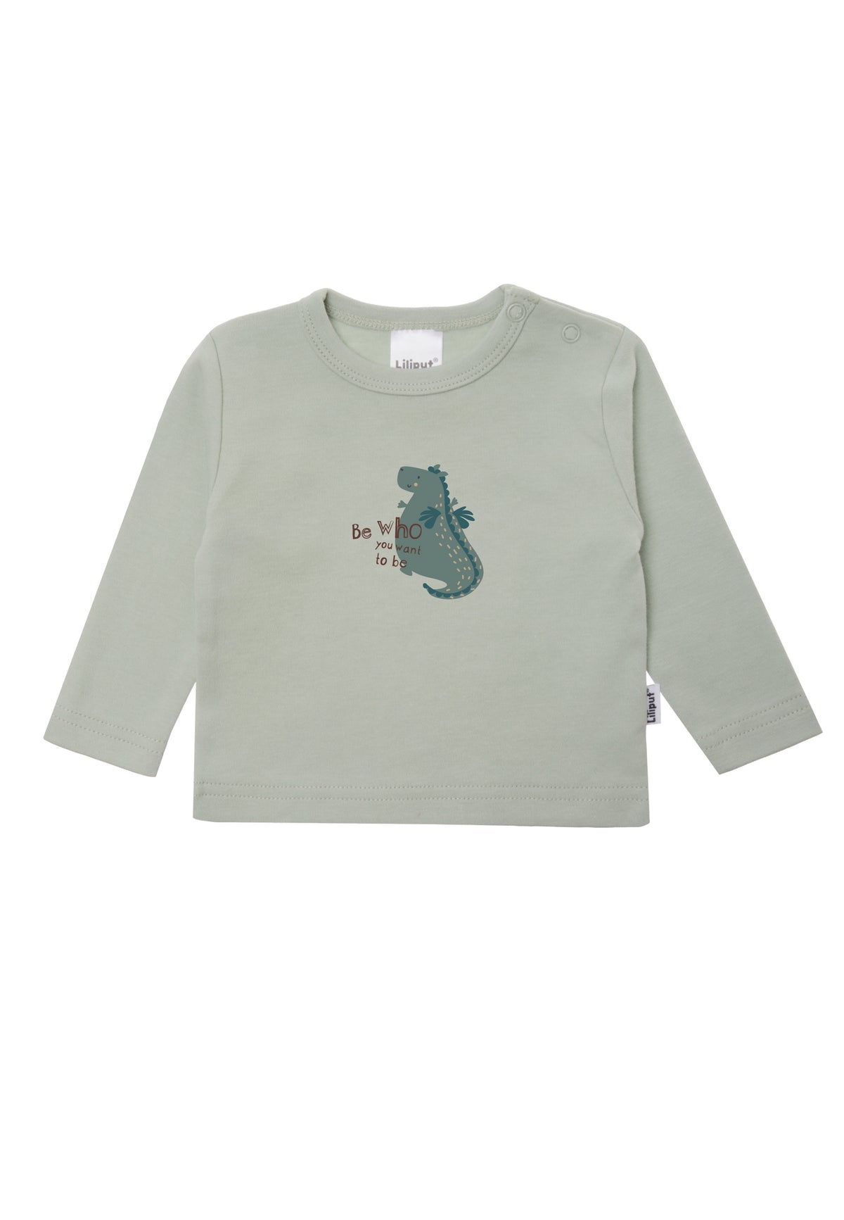Langarmshirt in schilf mit Drachen Aufdruck und Wording "Be who you want to be".