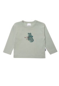 Langarmshirt in schilf mit Drachen Aufdruck und Wording "Be who you want to be".