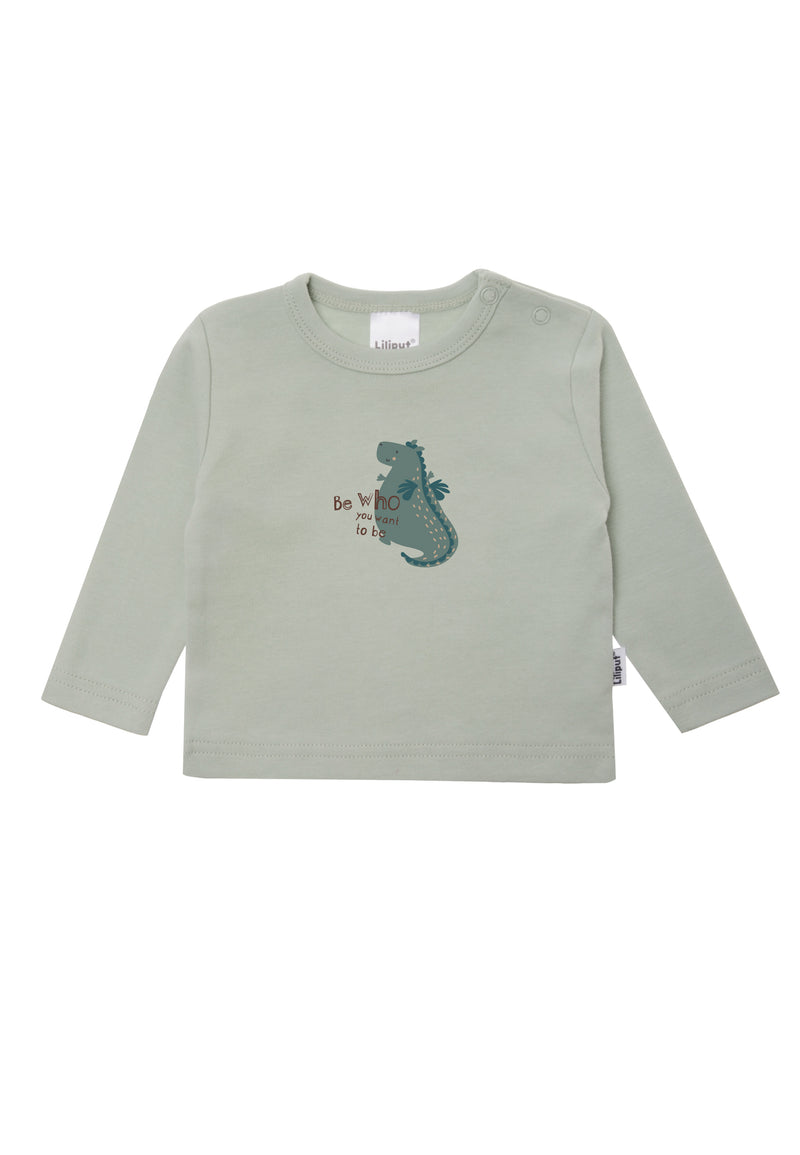 Langarmshirt in schilf mit Drachen Aufdruck und Wording "Be who you want to be".