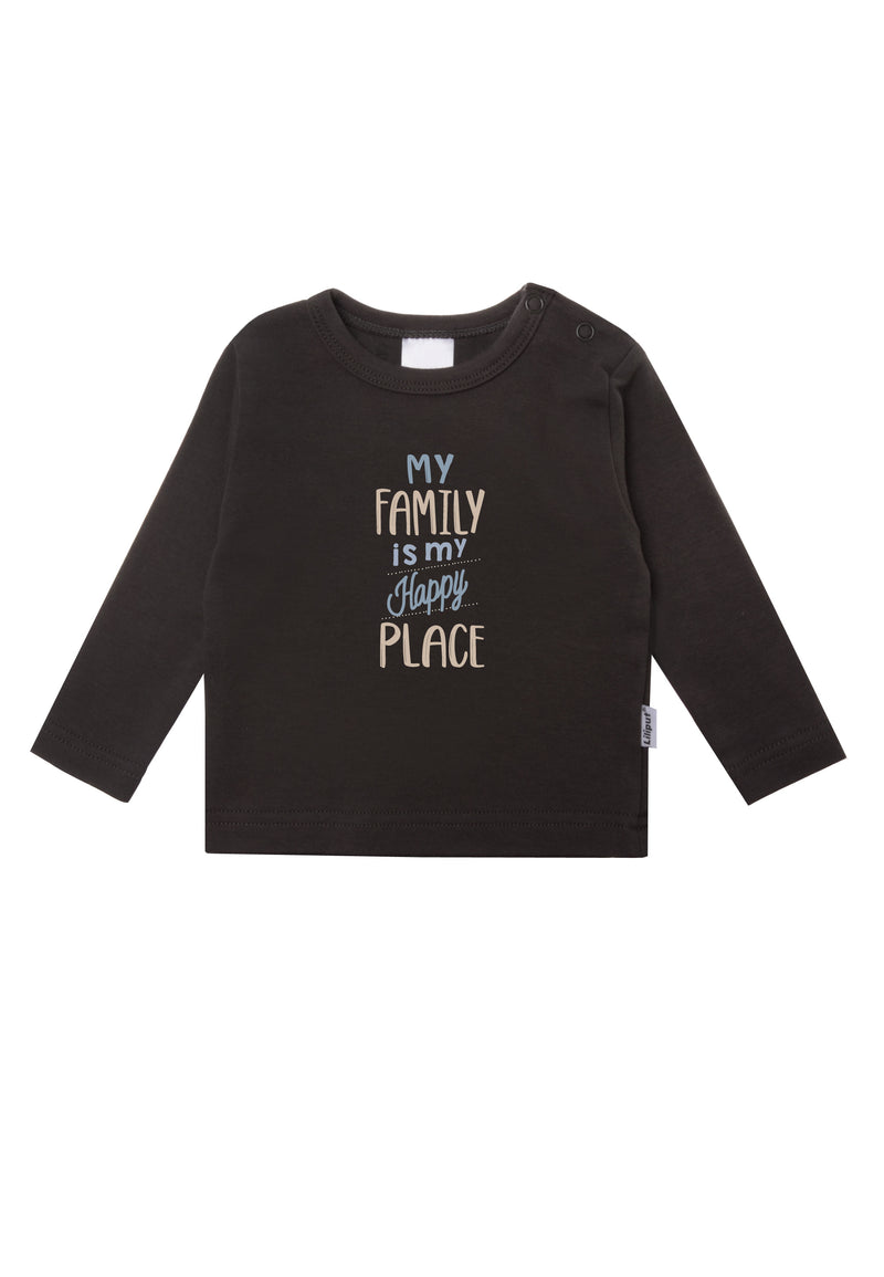 Langarmshirt in anthrazit mit Wording Print "my family is my happy place".