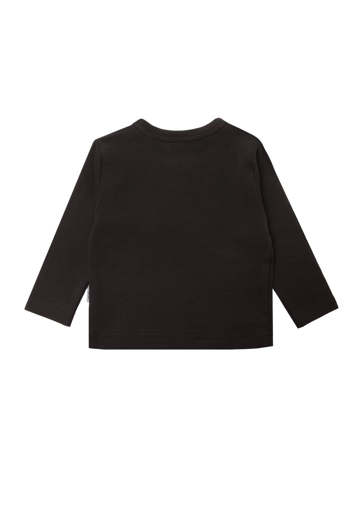 Schlichte Rückseite des dunkelgrauen Langarmshirts.