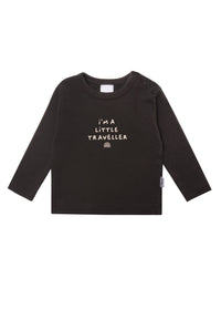 Langarmshirt aus 100% Baumwolle in anthrazit mit dem Print i'm a little traveller.