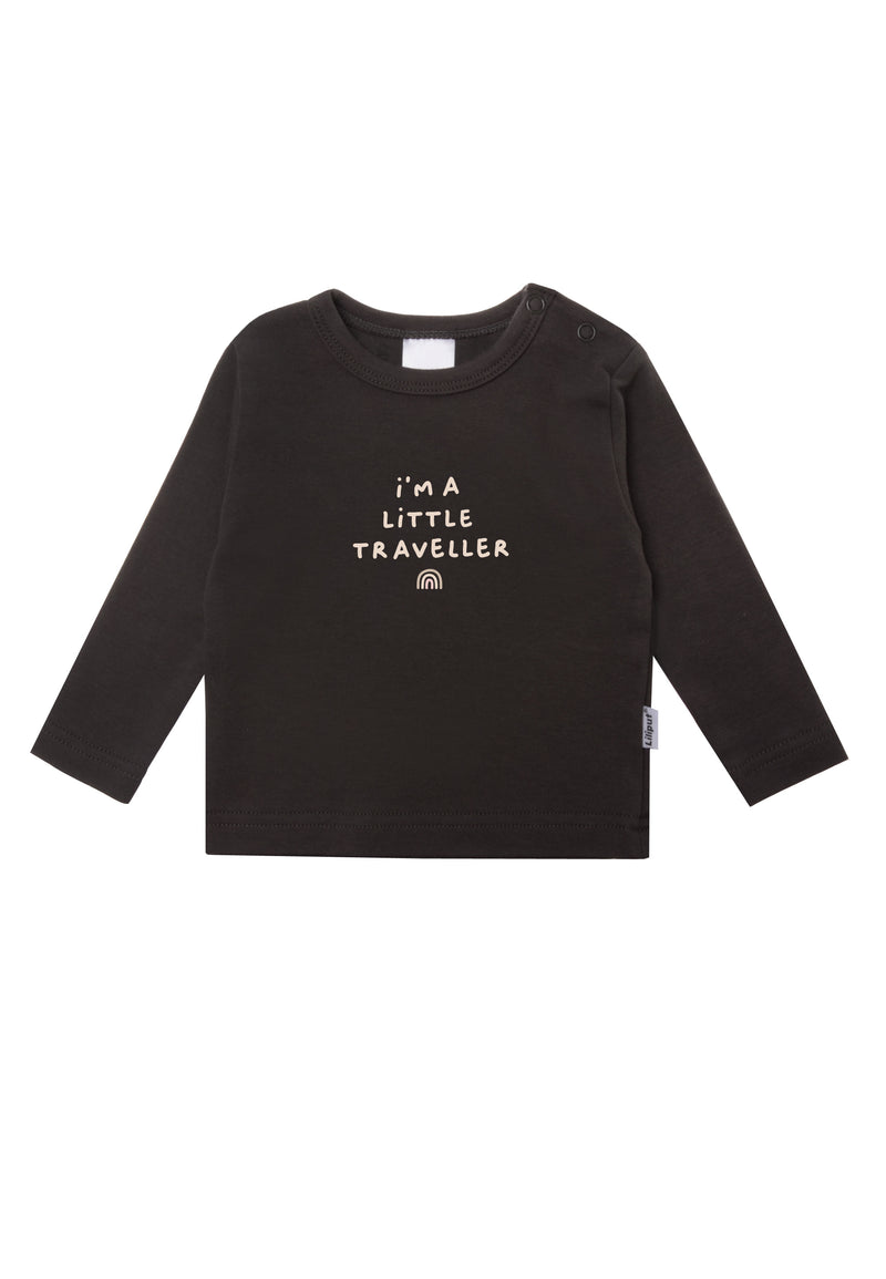 Langarmshirt aus 100% Baumwolle in anthrazit mit dem Print i'm a little traveller.