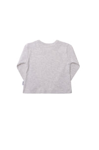 Rückseite des grauen Langarmshirts.