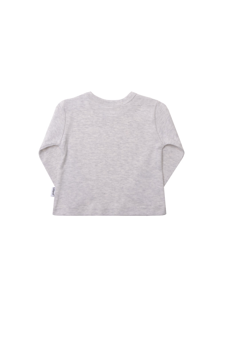 Rückseite des grauen Langarmshirts.