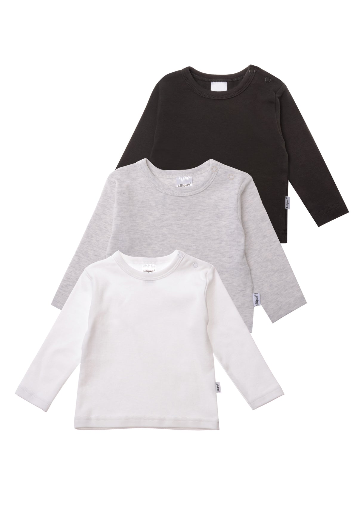 3er Pack Langarmshirts in weiß, grau und anthrazit.