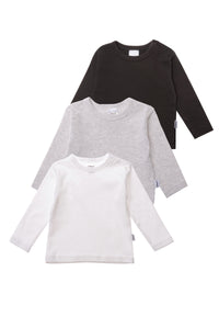 3er Pack Langarmshirts in weiß, grau und anthrazit.