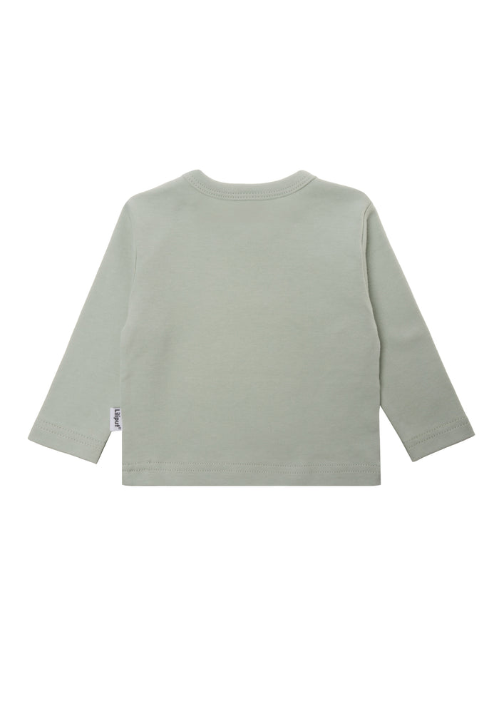 Rückseite des Langarmshirts in dem schlichten Farbton schilf.