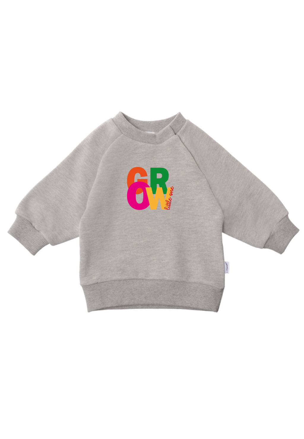 Graues Sweatshirt mit buntem Wording Aufdruck "GROW little one"