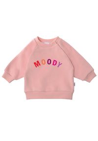 Sweatshirt in rosa mit buntem Wording "MOODY"
