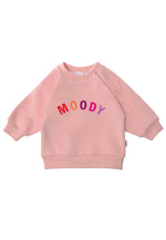 Sweatshirt in rosa mit buntem Wording "MOODY"