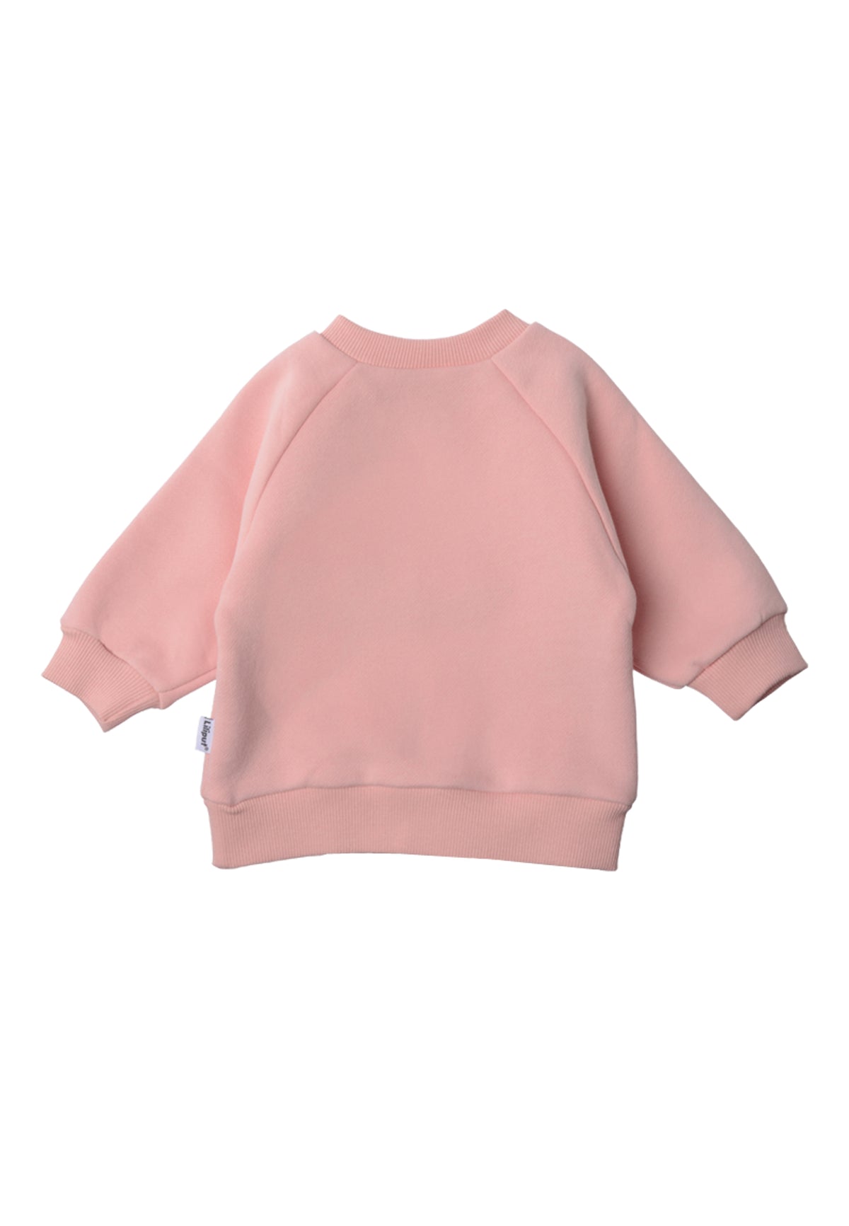Rückseite Sweatshirt in rosa mit Ribbündchen.