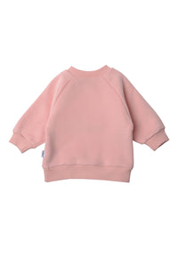 Rückseite Sweatshirt in rosa mit Ribbündchen.