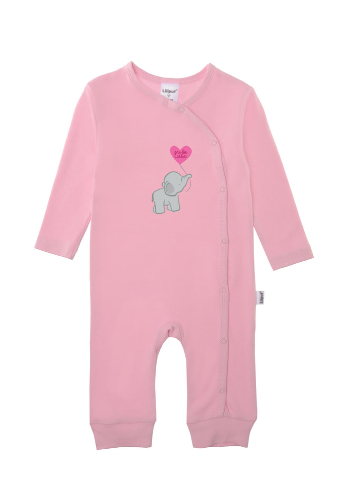 Overall in rosa aus Bio Baumwolle mit Druckknopfleiste und Elefanten Aufdruck,