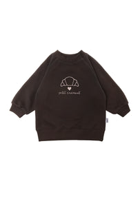 braunes Sweatshirt mit Raglanärmeln und Print "petit croissant".
