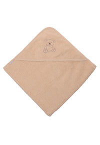 Kapuzenbadetuch in beige mit Bärchen Stickerei
