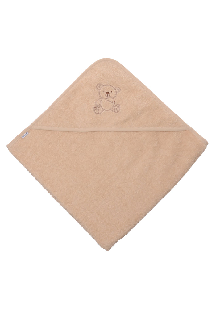 Kapuzenbadetuch in beige mit Bärchen Stickerei