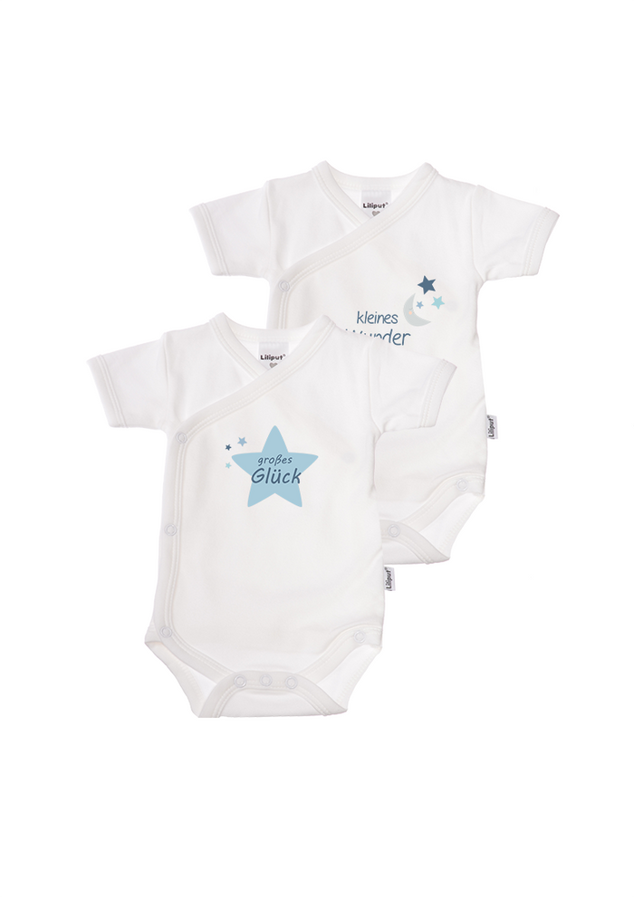 2er-Pack Kurzarm-Wickelbodys mit "kleines Wunder" in blau