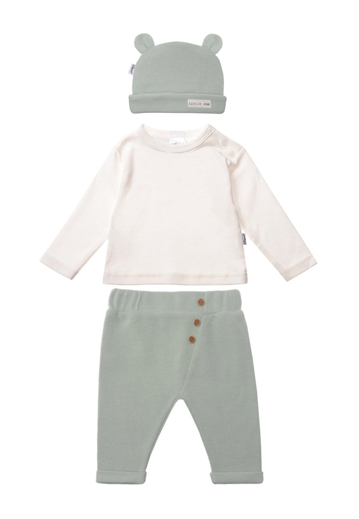 3-teiliges Set mit Mütze, Hose und Langarmshirt