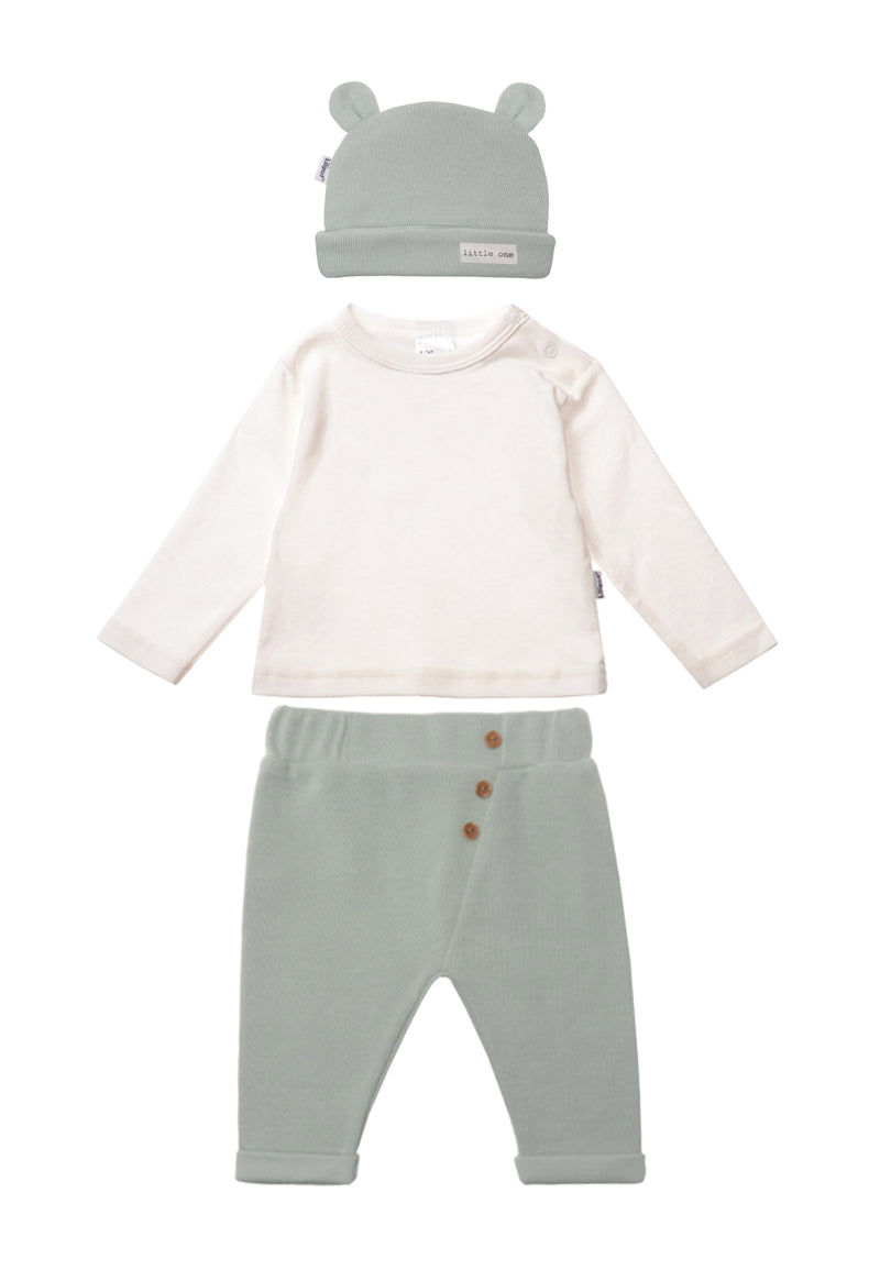 3-teiliges Set mit Mütze, Hose und Langarmshirt