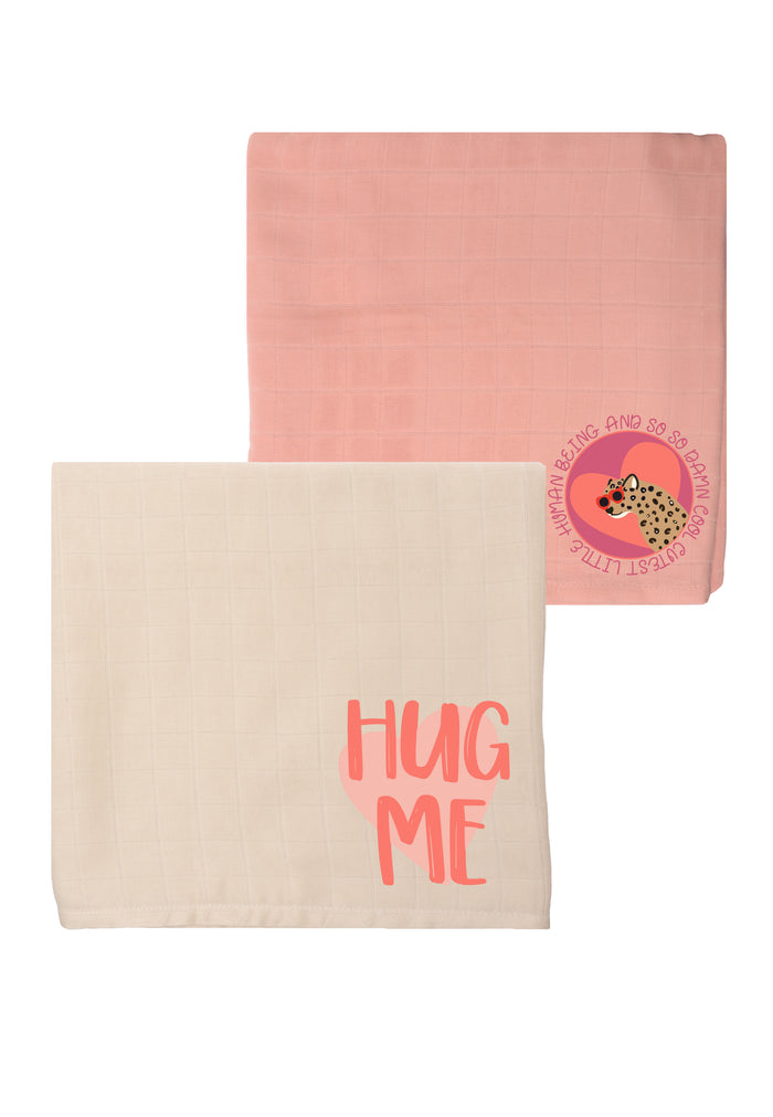 Doppelpack Premium Musselintücher in beige und apricot mit Prints.