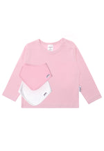 Bio Baumwollset bestehend aus Langarmshirt in rosa und passenden Halstüchern (2Stk.) in rosa und weiß.