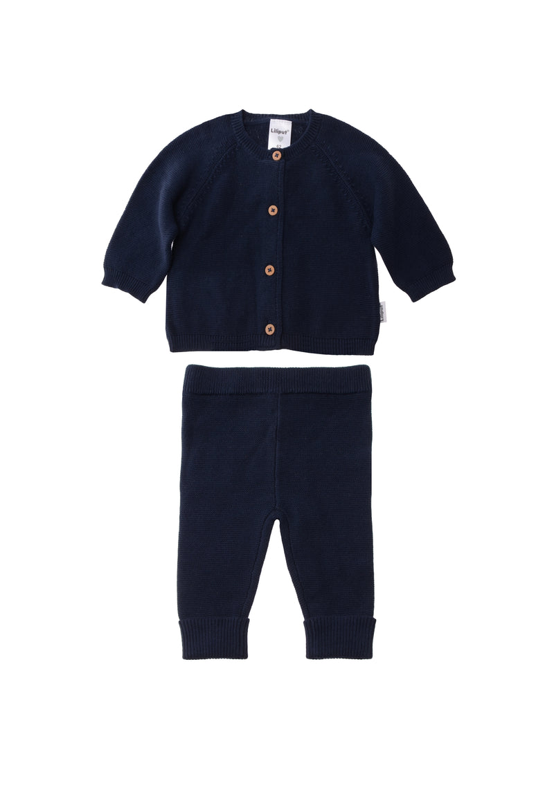 2-teiliges Strickset in marine bestehend aus Strickjacke mit Knöpfen und passender Strickhose
