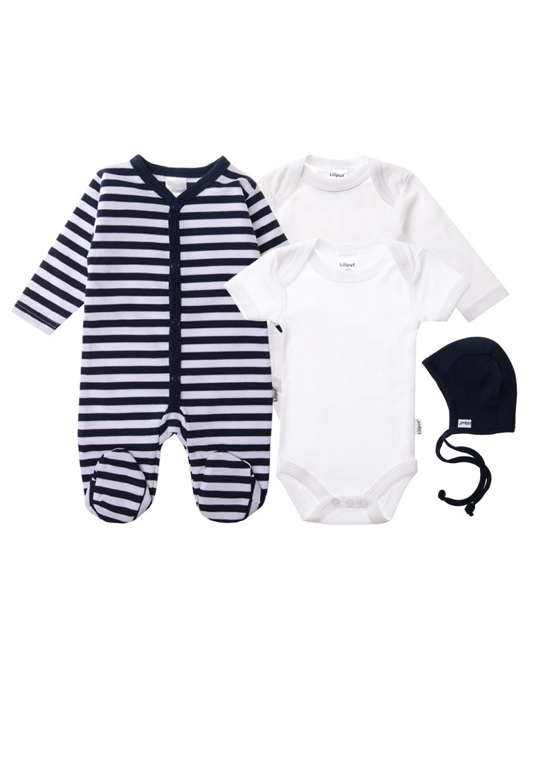 Set in marine-gestreift, 4tlg.