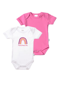 Doppelpack Kurzarmbodies in pink und weiß mit Print.