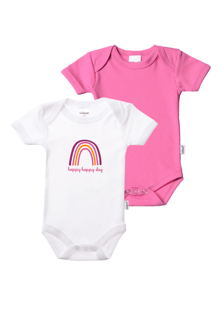 Doppelpack Kurzarmbodies in pink und weiß mit Print.