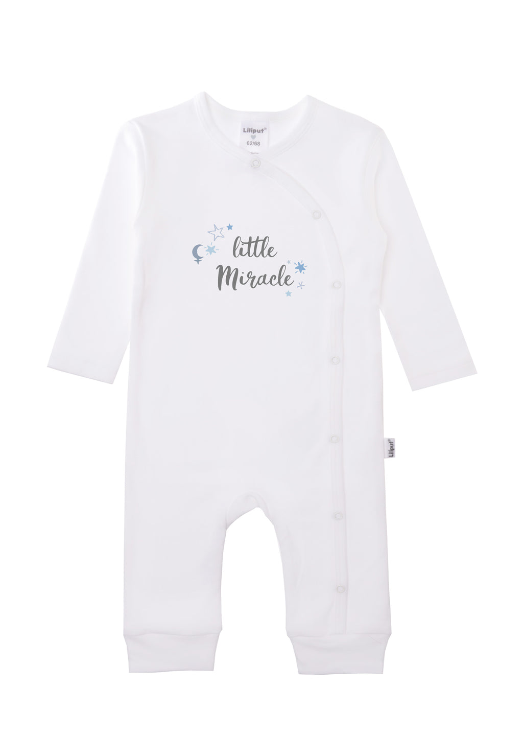 Overall in weiß aus Bio Baumwolle mit Druckknopfleiste und süßem Print "little miracle".