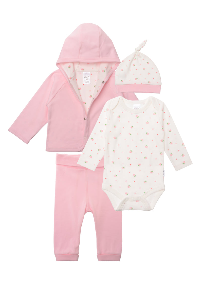 4 teiliges Set in rosa und Erdbeeren Print