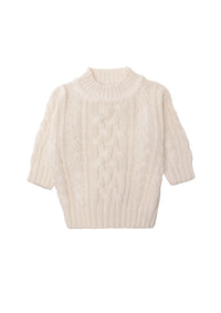 Strickpullover mit Zopfmuster in ecru