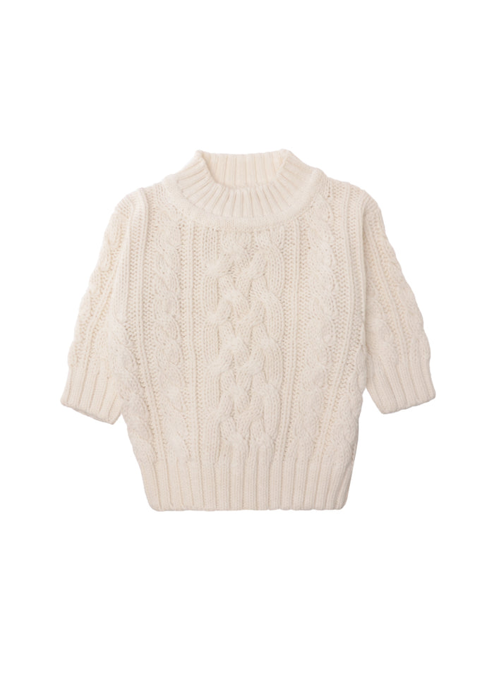 Strickpullover mit Zopfmuster in ecru
