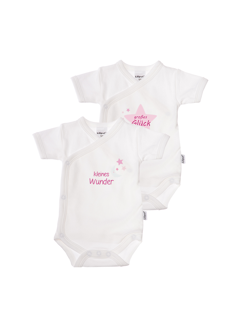 2er-Pack Kurzarm-Wickelbodys mit "kleines Wunder" in rosa