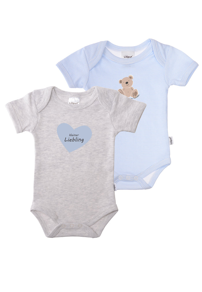 Doppelpack Amineckbody mit kurzem Arm in grau und hellblau gestreift mit Prints