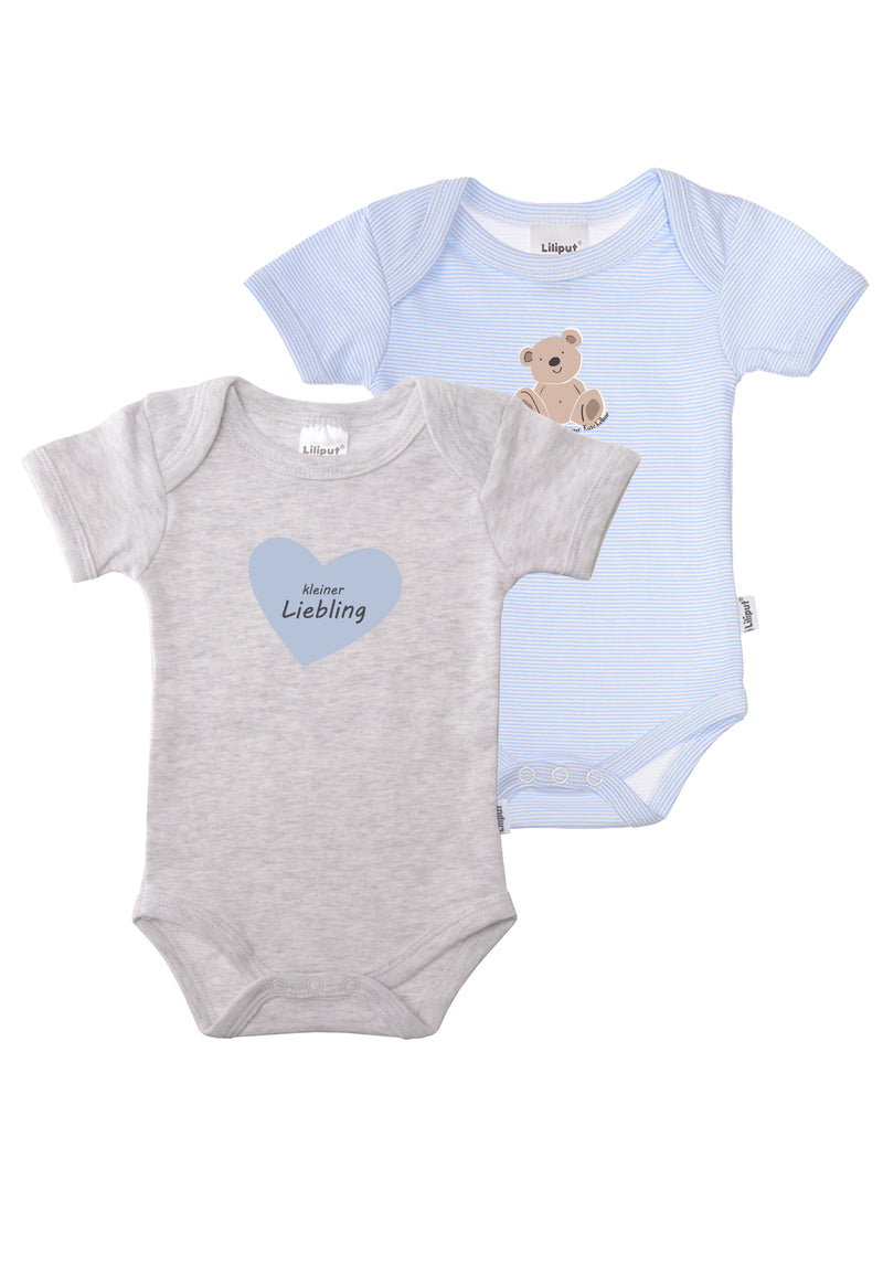 Doppelpack Amineckbody mit kurzem Arm in grau und hellblau gestreift mit Prints
