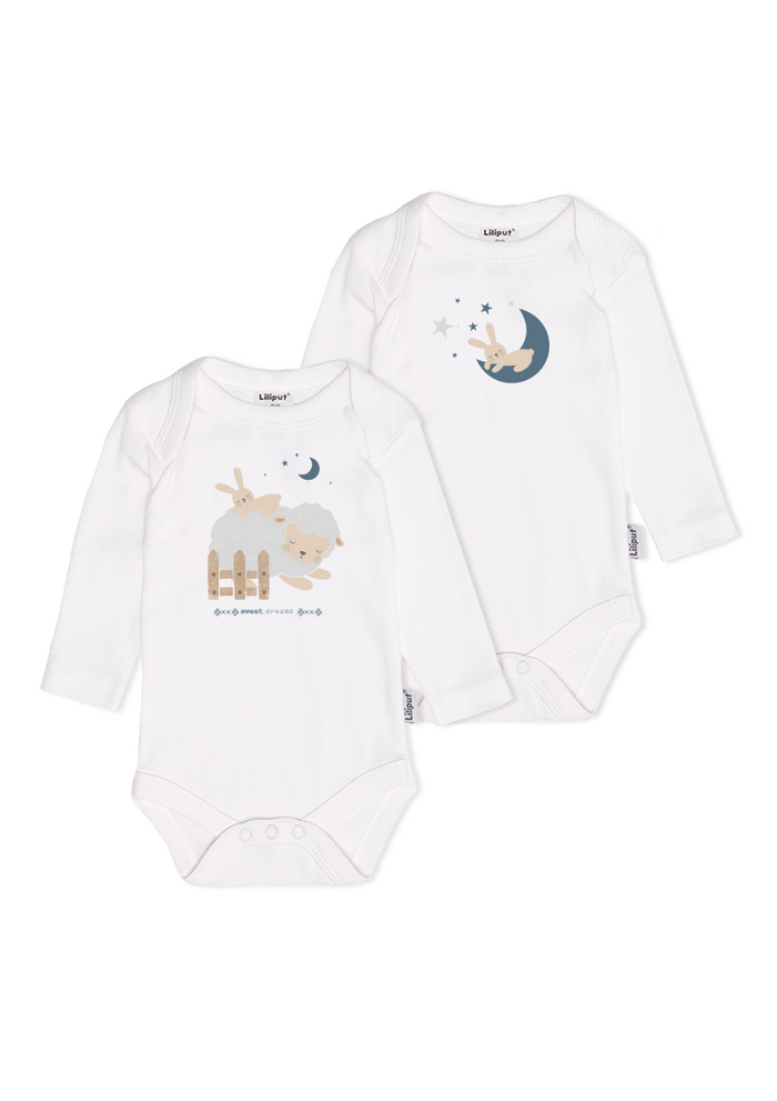 2er-Pack Langarm-Amineckbodys mit Schäfchen und Häschen