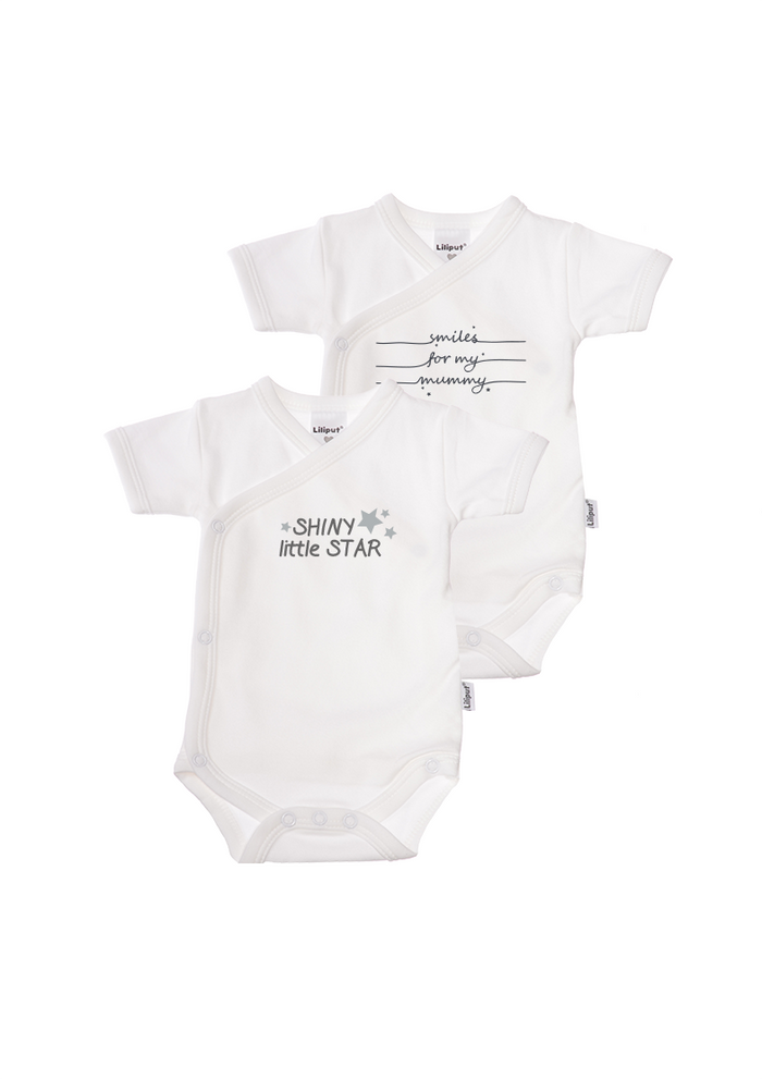2er-Pack Kurzarm-Wickelbodys mit "smiles for my mummy"