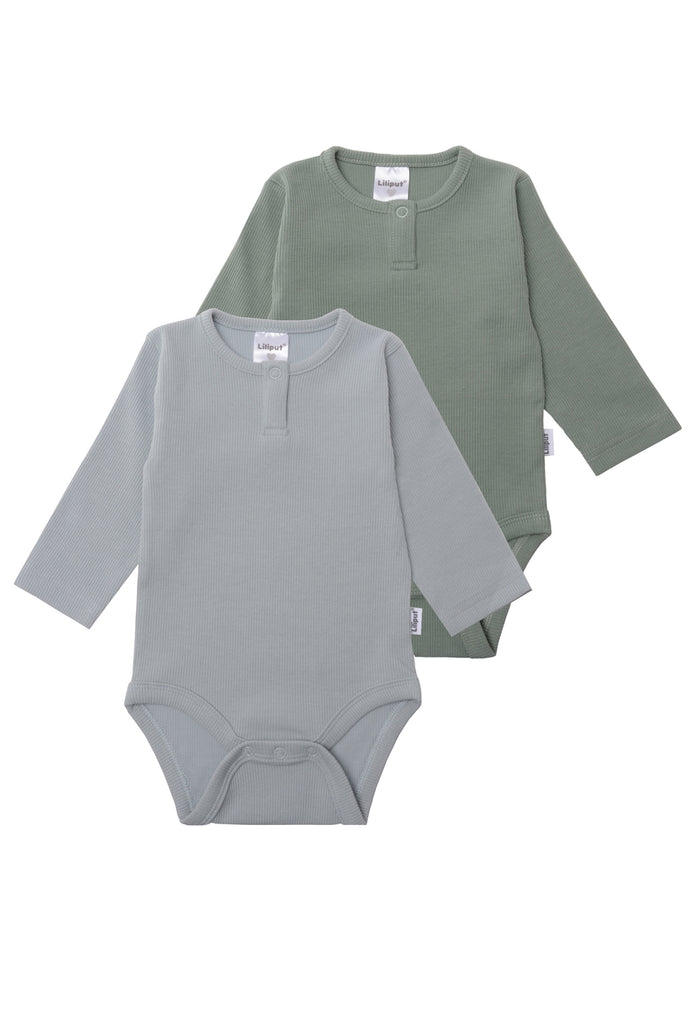 Doppelpack Rippbodies mit langem Arm in den Farben blau und schilf.