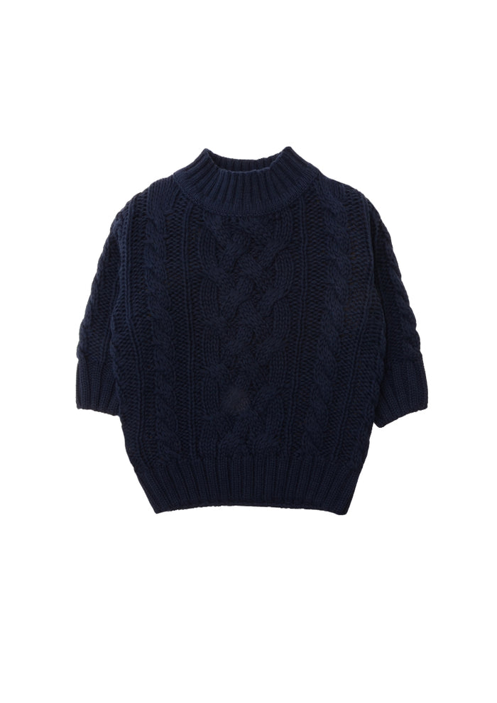 Strickpulli mit Zopfmuster in marine